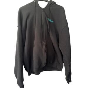 Wilson Vintage 90s Full Zip Black Hoodie Jacket Embroidered Logo XXL